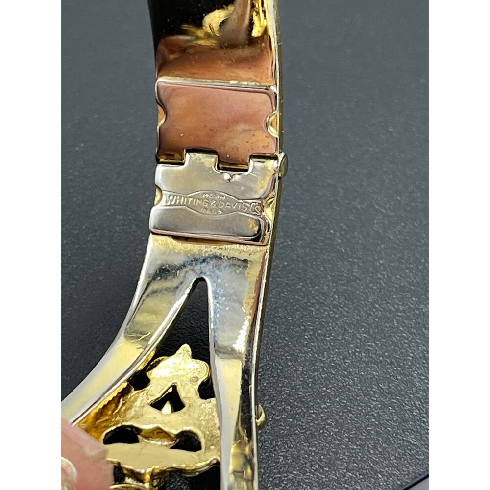 Whiting & Davis Vintage Ornate‎ Victorian Revival Gold Tone Lg Cabochon Bangle - Picture 5 of 9